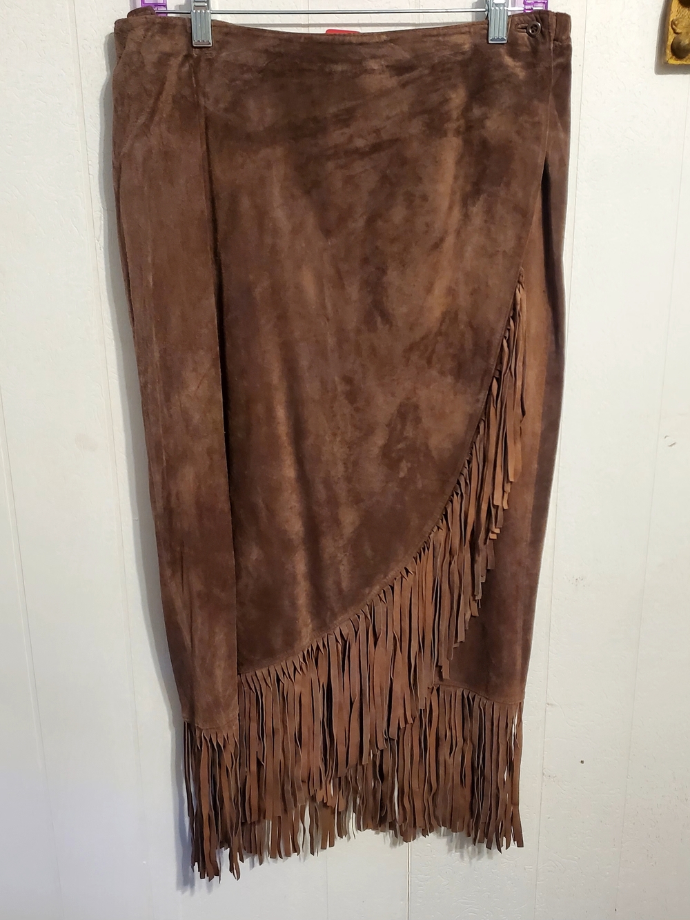 Western Chico's Brown Suede Fringe Midi Skirt - Picture 2 of 3